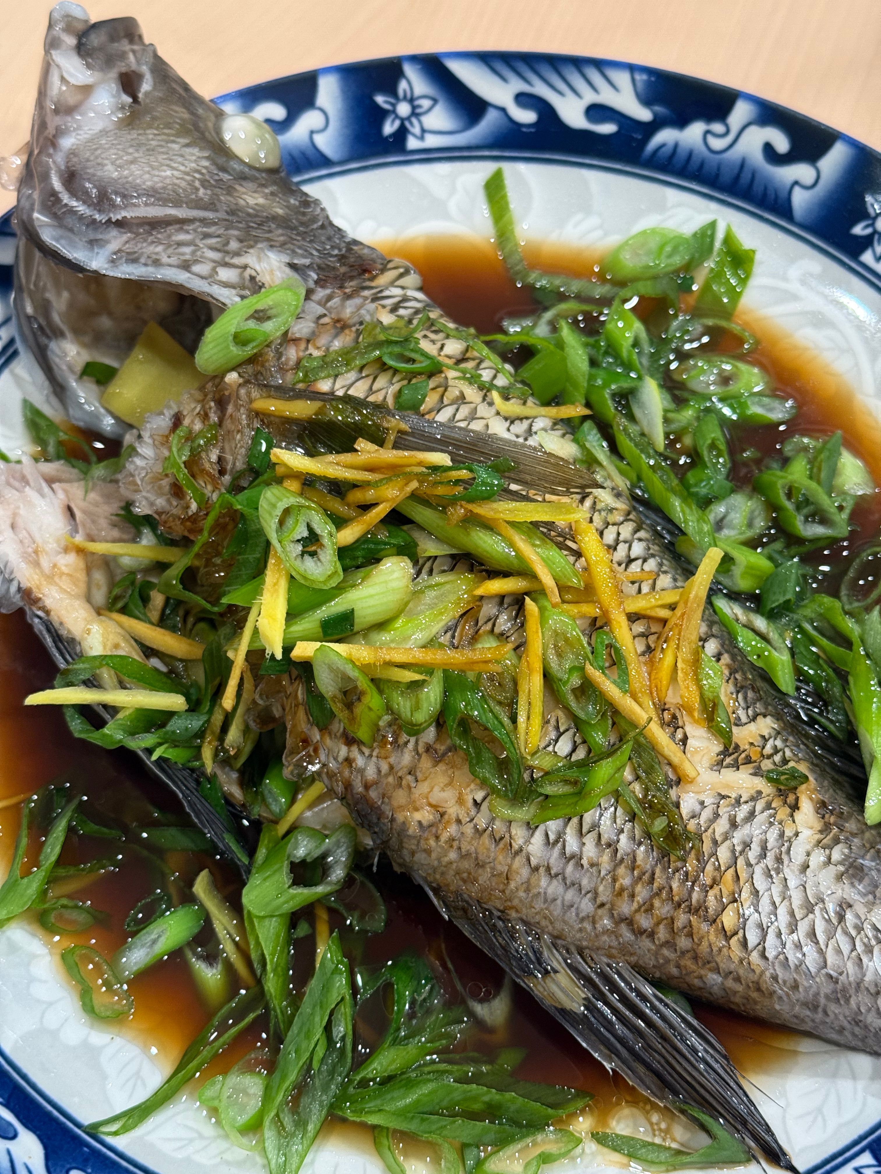 ginger-scallion steamed sea&nbsp;bass